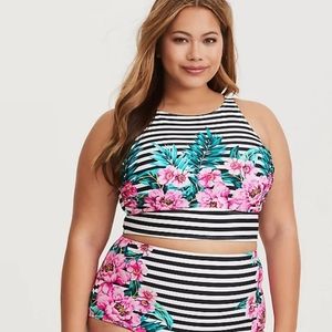 Torrid Floral Stripe High Neck Bikini Top - Plus